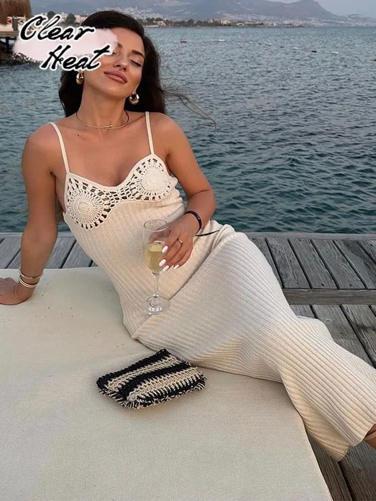 Women's Solid Knit Hollow Out V-neck Sling Dresses Sexy Backless Sleeveless Ribbed Dress Summer Vacation Slim Elegant Clothing
Women's Solid Knit Hollow Out V-neck Sling Dresses Sexy Backless Sleeveless Ribbed Dress Summer Vacation Slim Elegant Clothing