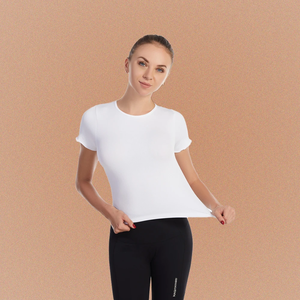 Striped T-Shirt Women's Short-Sleeved 2022 Summer New Tops Slimming Fitness Casual Ladies Knitted Striped Round Neck Nylon Tops 
Striped T-Shirt Women's Short-Sleeved 2022 Summer New Tops Slimming Fitness Casual Ladies Knitted Striped Round Neck Nylon Tops