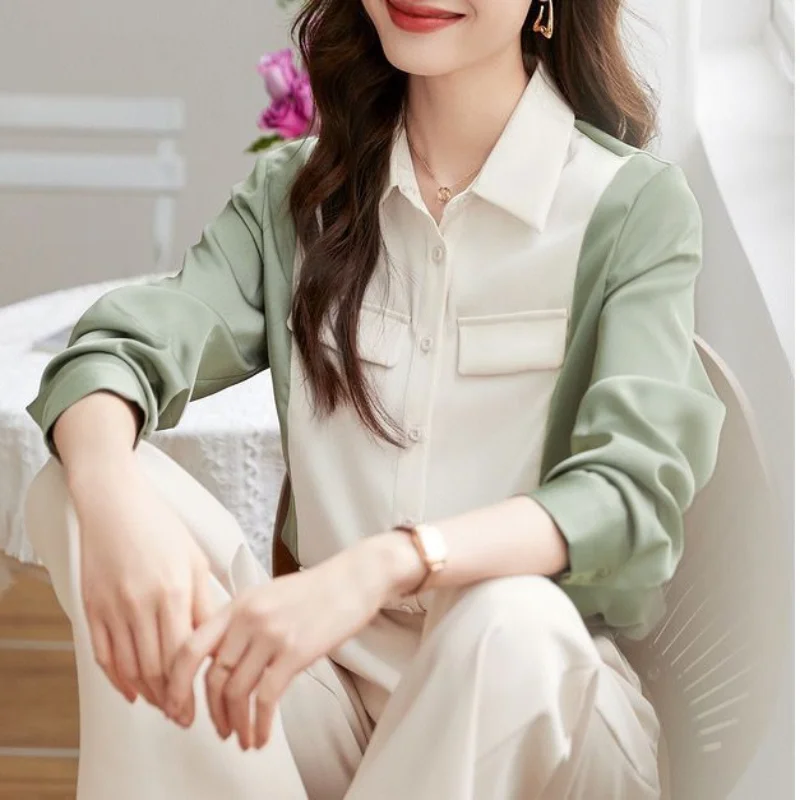 Spring New Simplicity Temperament Commute Women's Clothing Contrasting Colors Korean Version Long Sleeve All-match Slim Shirt
Spring New Simplicity Temperament Commute Women's Clothing Contrasting Colors Korean Version Long Sleeve All-match Slim Shirt
