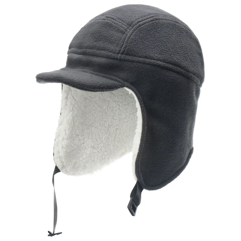 

Men's Winter Berber Fleece Hat Warm Thick Add Fur Lined Beanies Hats With Brim Warmer Earflap Caps Ski Cap