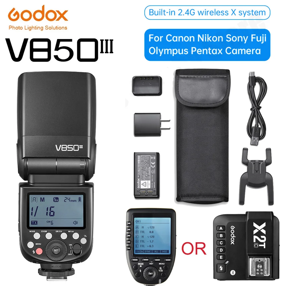 Вспышка Godox V850III для камеры с высокой скоростью 1/8000s, литий-ионный аккумулятор 2600 мАч для Canon, Sony, Nikon, Fuji, Olympus, Panasonic, Pentax
Вспышка Godox V850III для камеры с высокой скоростью 1/8000s, литий-ионный аккумулятор 2600 мАч для Canon, Sony, Nikon, Fuji, Olympus, Panasonic, Pentax