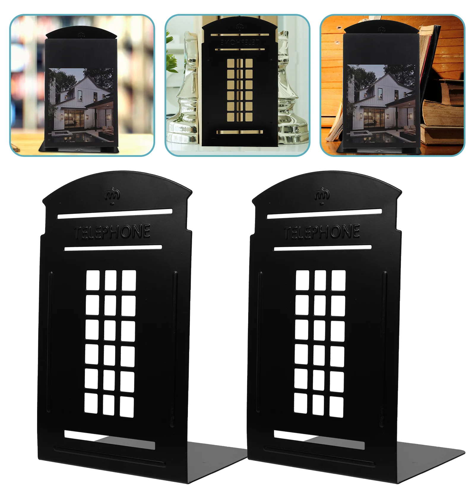 2 Pcs Metal Bookshelf Phone Booth Stand Bookends Shelves Supports Wrought Iron Stoppers
2 Pcs Metal Bookshelf Phone Booth Stand Bookends Shelves Supports Wrought Iron Stoppers
