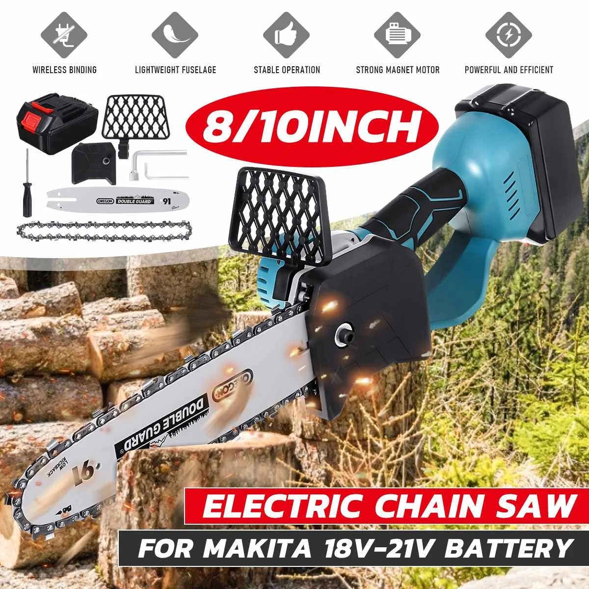 8/10 inch 21V Brushless Electric Saw Chainsaw with Li-ion Battery Wood Cutter One-Handed Saw Power Tool for Makita 18V Battery
8/10 inch 21V Brushless Electric Saw Chainsaw with Li-ion Battery Wood Cutter One-Handed Saw Power Tool for Makita 18V Battery