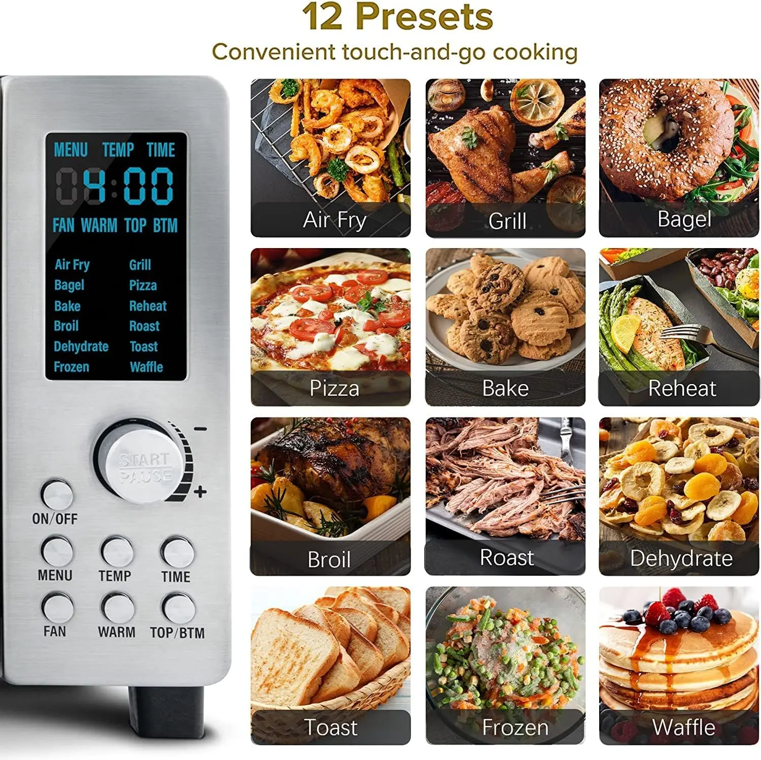 12-in-1 Digital Toaster Oven, Countertop Convection Oven & Air Fryer Combo, 1800 Watts, 21-Qt Capacity, 50°-450°F Temp Con Fre
12-in-1 Digital Toaster Oven, Countertop Convection Oven & Air Fryer Combo, 1800 Watts, 21-Qt Capacity, 50°-450°F Temp Con Fre