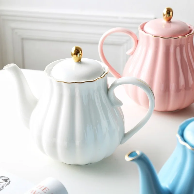 

Керамический чайник в форме тыквы, ручная роспись, золотой фарфоровый чайник с чайным ситечком, элегантный чайный набор, чайный набор 1 л