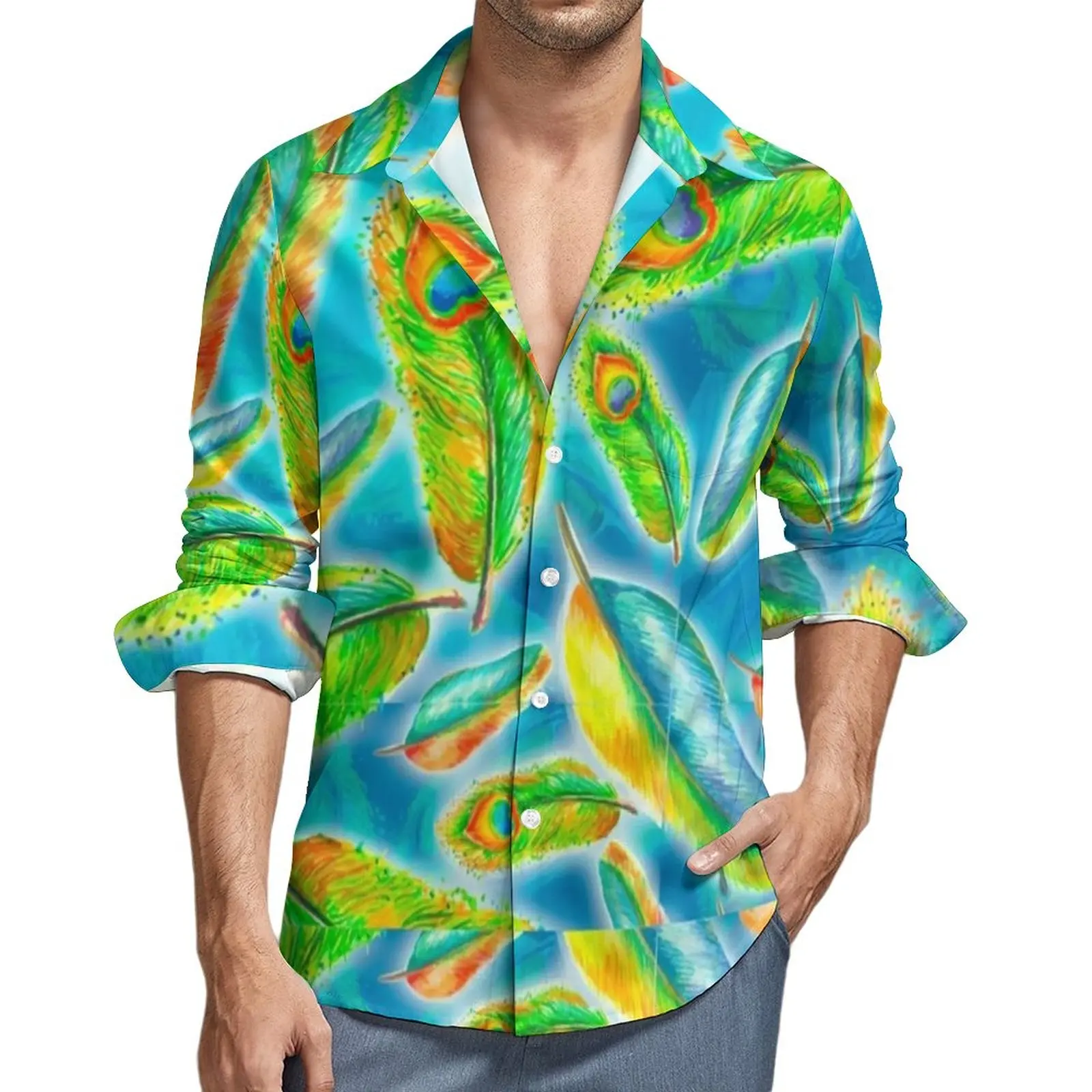 Colorful Peacock Feather Shirt Animal Print Casual Shirts Long Sleeve Graphic Y2K Blouses Autumn Novelty Oversized Clothes
Colorful Peacock Feather Shirt Animal Print Casual Shirts Long Sleeve Graphic Y2K Blouses Autumn Novelty Oversized Clothes