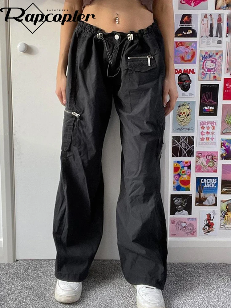 

Rapcopter Ruched Baggy Cargo Pants Big Pockets Zipper y2k Trousers Casual Streetwear Sporty Sweatpants Low Waisted Joggers 90s