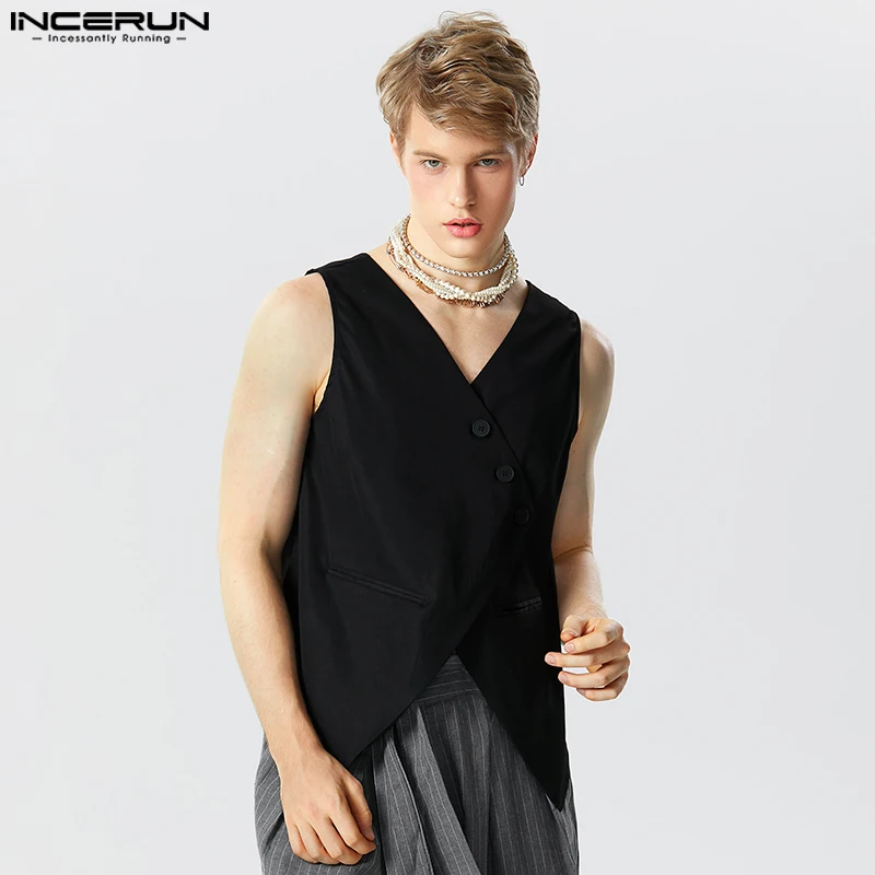 

INCERUN Tops 2023 American Style Men's Deconstructed Back Design Vests Casual Fashion Hollowed Solid Sleeveless Waistcoat S-5XL