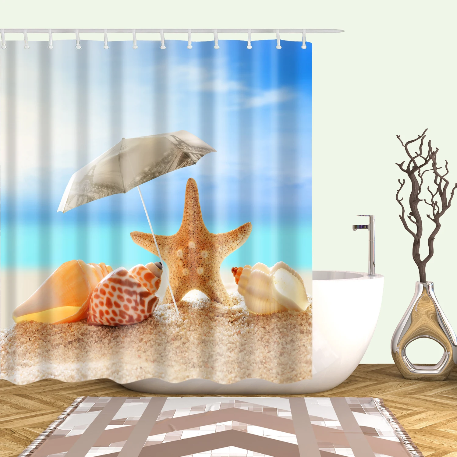 

Морской живописный пляжные ракушки Frabic водонепроницаемые шторы для душа из полиэстера Морская звезда закат природный пейзаж занавеска для ванной Декор