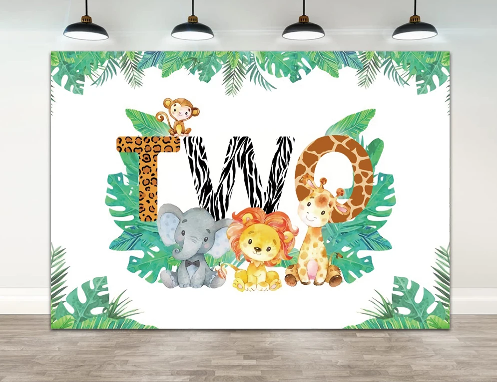 

Jungle Leaves Animals Elephant Giraffe Background Happy Birthday Party Kid Customized Supplies Studio Banner Photocall Backdrop