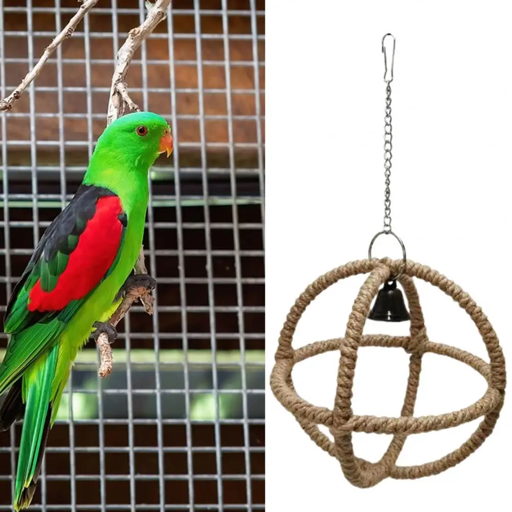 

Parrot Sewing Toy with Crisp Bell Hook Chain Handmade Hemp Rope Cockatiel Conure Parakeet Birds Hanging Ball Toy Pet Supplies