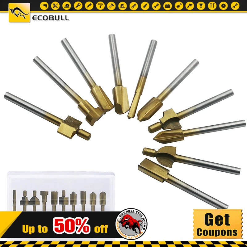 10pcs HSS Router Bits Wood Cutter Slot Milling Rotary Tool Set 3mm Shank Titanium Plated Grinding Cutter Woodworking Trimmer
10pcs HSS Router Bits Wood Cutter Slot Milling Rotary Tool Set 3mm Shank Titanium Plated Grinding Cutter Woodworking Trimmer