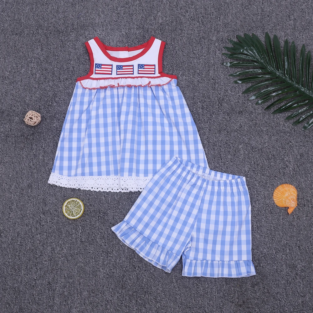 Baby Girls Clothes Cotton Kids Clothes Set For Summer New Style Pretty Flag Embroidery Blue Dress Blue Grid Sports Shorts Girls
Baby Girls Clothes Cotton Kids Clothes Set For Summer New Style Pretty Flag Embroidery Blue Dress Blue Grid Sports Shorts Girls