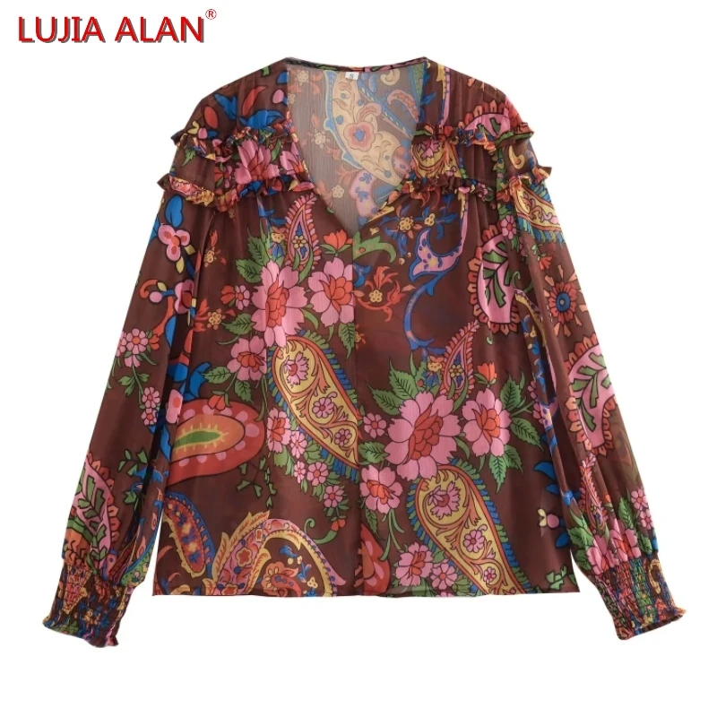 Summer New Women Retro Paisley Printed Chiffon Blouse Female Long Sleeved Shirt Casual Loose Tops LUJIA ALAN B2159
Summer New Women Retro Paisley Printed Chiffon Blouse Female Long Sleeved Shirt Casual Loose Tops LUJIA ALAN B2159