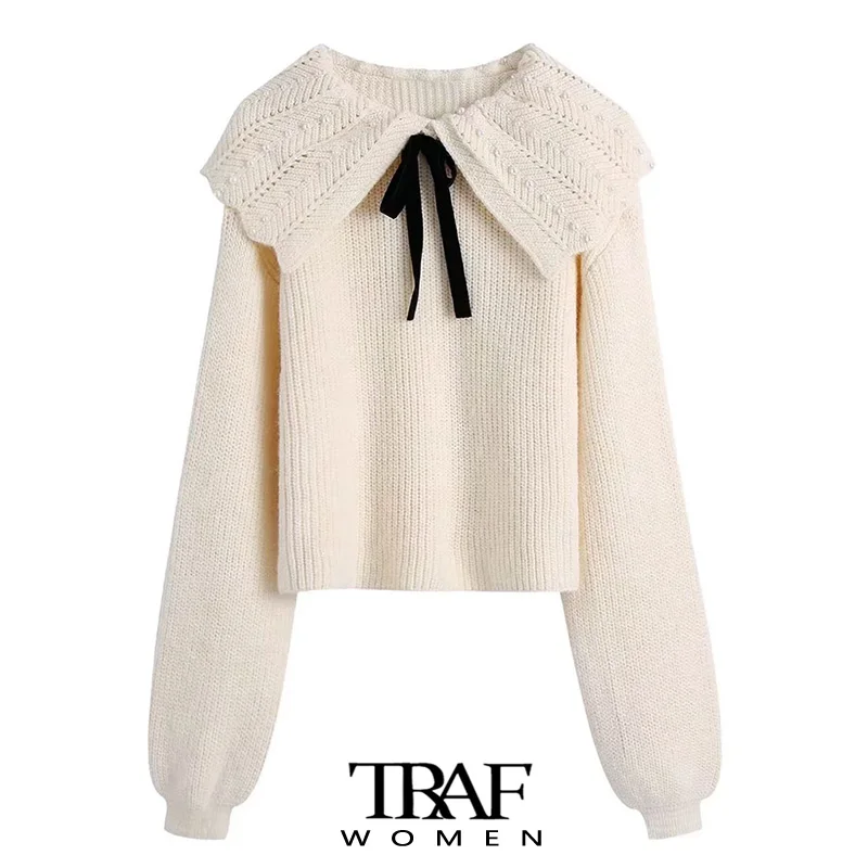 TRAF Women Sweet Fashion With Faux Pearls Knit Sweater Vintage Contrast Bow Long Sleeve Female Pullovers Chic Tops
TRAF Women Sweet Fashion With Faux Pearls Knit Sweater Vintage Contrast Bow Long Sleeve Female Pullovers Chic Tops