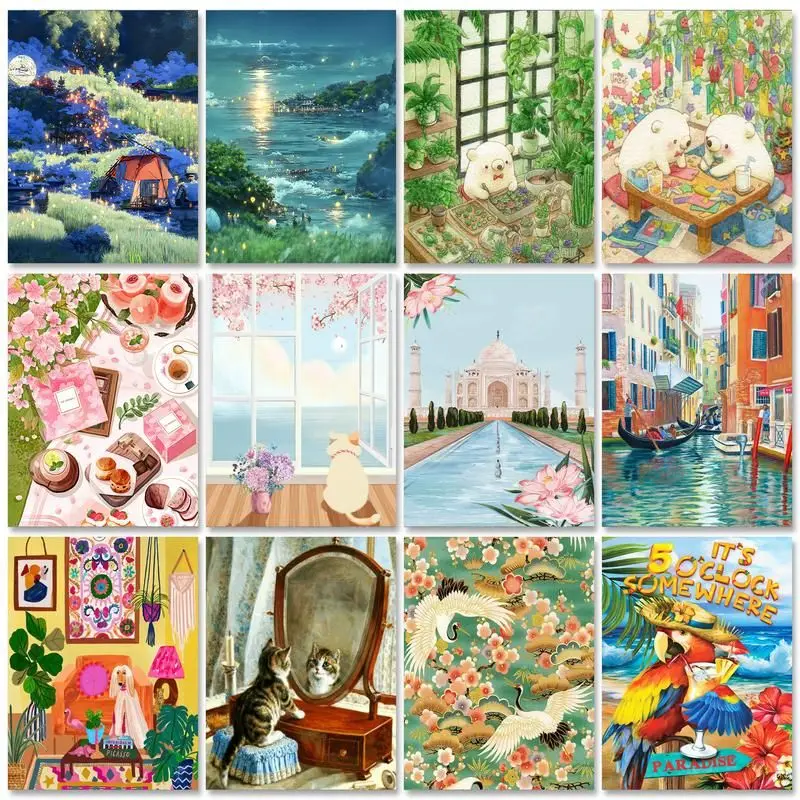 

RUOPOTY Diy Painting By Numbers With Frame Illustration Acrylic Paint Picture By Numbers Handicrafts For Home Decors 60x75cm