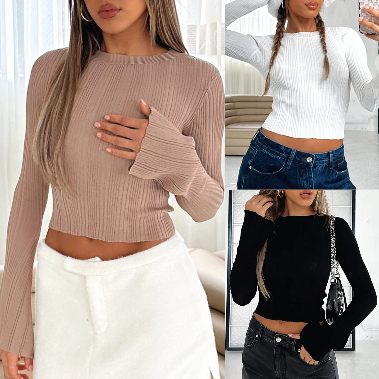 Women Thread Shirt Top Slim Pullover Solid Color Knitted Ribbed Long-sleeved Shirt Bodycon Tops Pleated Bolero Streetwear Womans
Women Thread Shirt Top Slim Pullover Solid Color Knitted Ribbed Long-sleeved Shirt Bodycon Tops Pleated Bolero Streetwear Womans