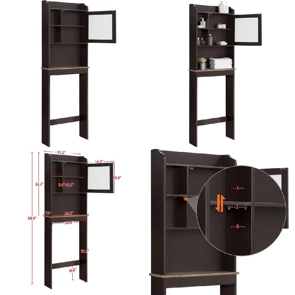 Modern Stylish Over Toilet Space Saver Storage Cabinet with Glass Door for Home Bathroom - Perfect for Smart Home Organization.
Modern Stylish Over Toilet Space Saver Storage Cabinet with Glass Door for Home Bathroom - Perfect for Smart Home Organization.