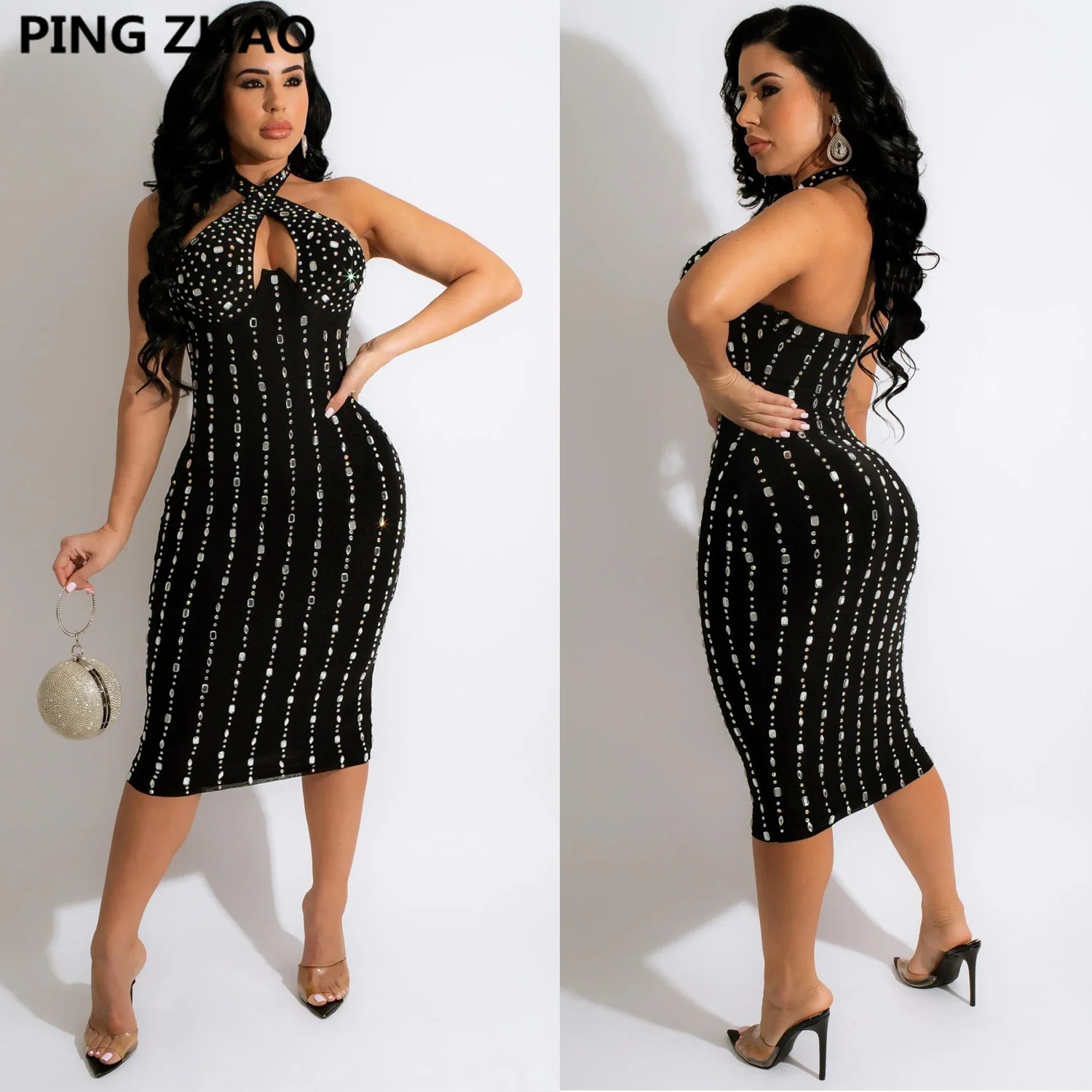 PING ZHAO Elegant Diamonds Halter Neck Sleeveless Bodycon Midi Dress for Women 2022 Summer Sexy Party Night Dress
PING ZHAO Elegant Diamonds Halter Neck Sleeveless Bodycon Midi Dress for Women 2022 Summer Sexy Party Night Dress