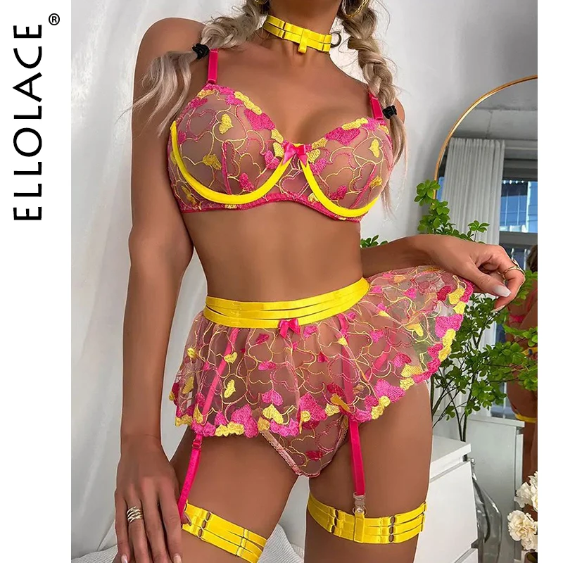Женское белье Ellolace Valentine красивое нижнее с рюшами и вышивкой в форме сердца