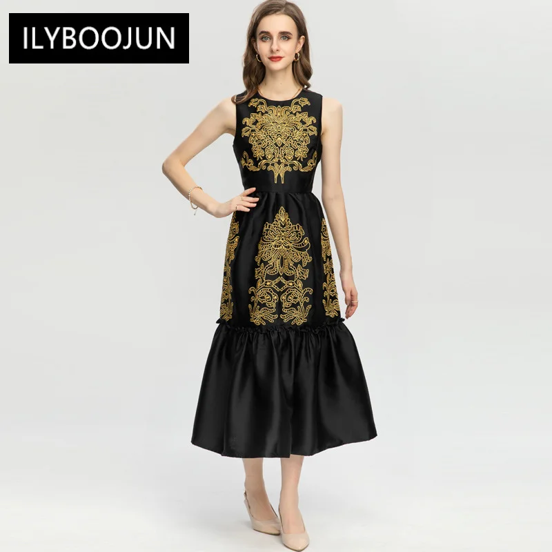 Dresses For Women 2023 Elegant High Quality Luxury Designer Summer O neck Sleeveless High Waist Embroidery Black Party Dress
Dresses For Women 2023 Elegant High Quality Luxury Designer Summer O neck Sleeveless High Waist Embroidery Black Party Dress