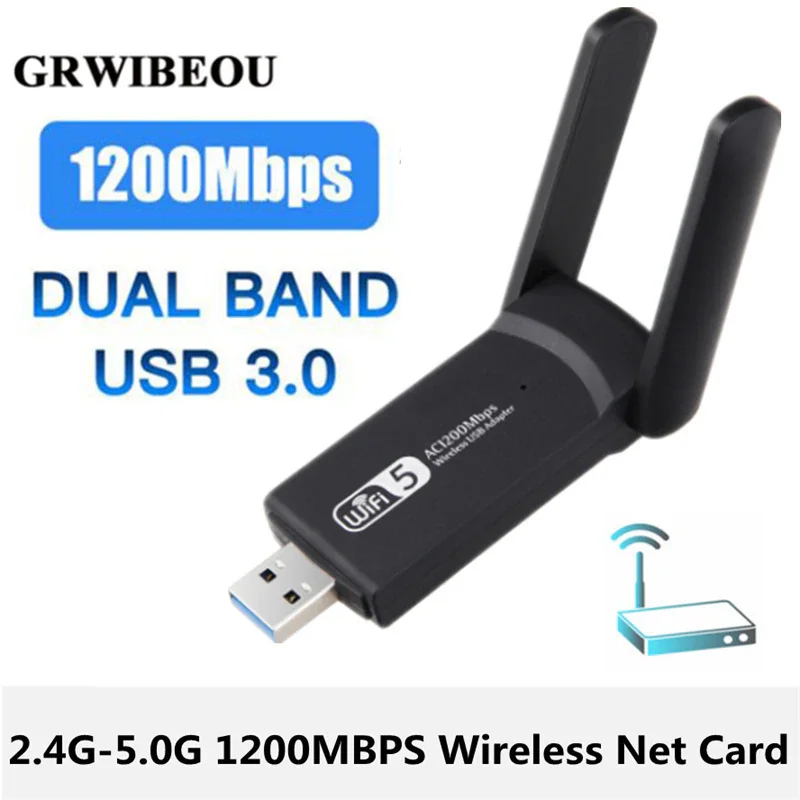 

GRWIBEOU 2.4G 5G 1200Mbps Usb Wireless Network Card Dongle Antenna AP Wifi Adapter Dual Band Wi-Fi Usb 3.0 Lan Ethernet 1200M
