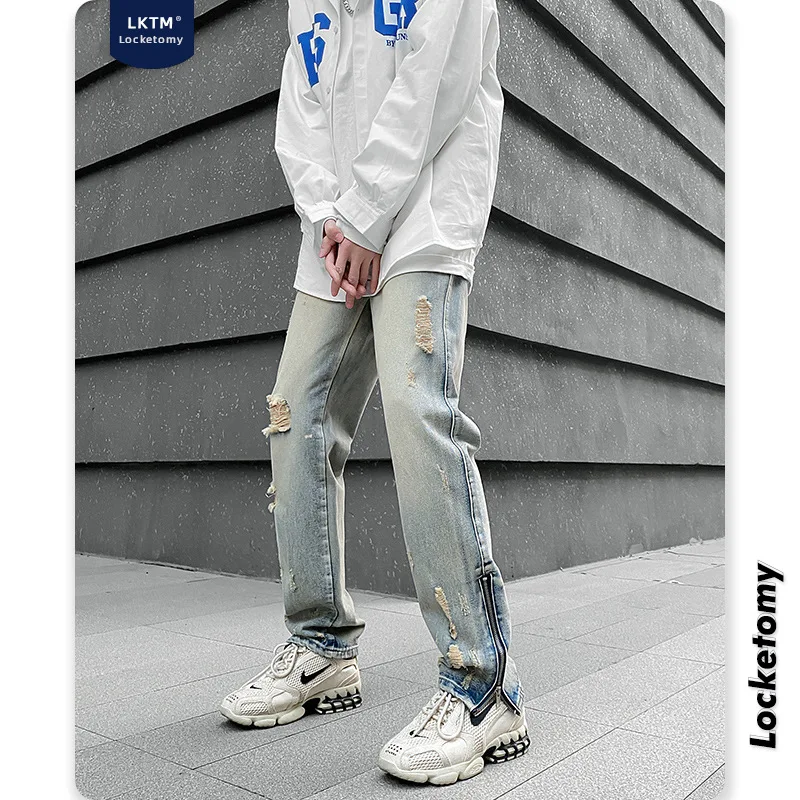 Men High Street Ripped Jeans Men's Yellow Mud Dyed American Fashion Brand Loose Straight Tube Retro Washed Pants
Men High Street Ripped Jeans Men's Yellow Mud Dyed American Fashion Brand Loose Straight Tube Retro Washed Pants