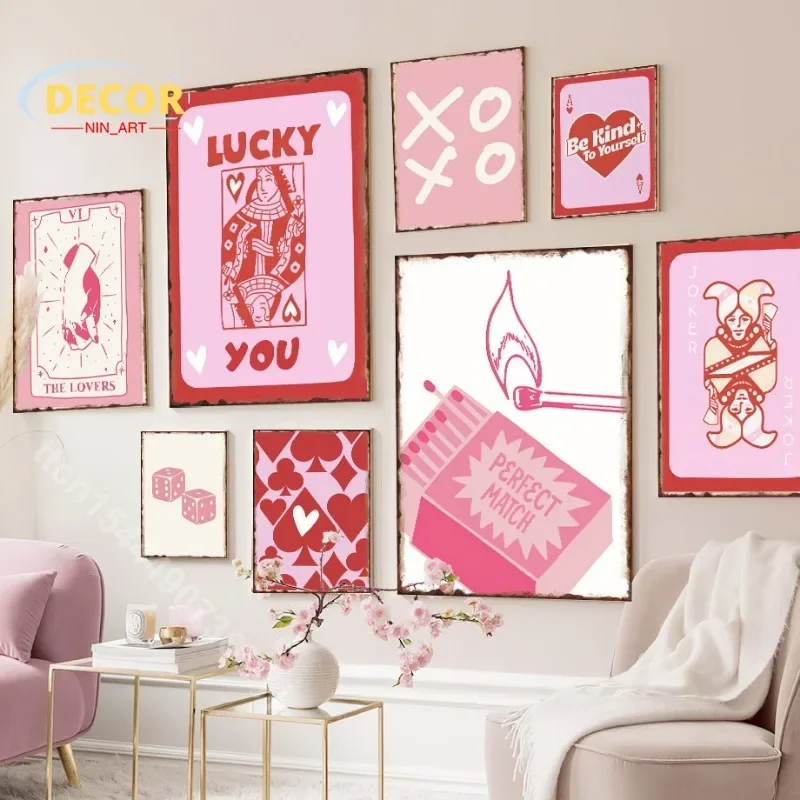 

Розовая королева на удачу, сердце, металлический жестяной плакат, плакат для игральных костей, поп-арт, декор гостиной, плакаты, печатная железная пластина, домашний настенный клуб
