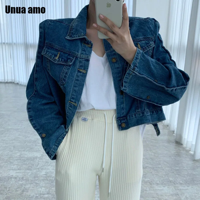 Unua amo Casual Washed Blue Women Denim Jacket Spring Autumn Long Sleeve Shoulder Pad Design Loose Wild Cropped Jeans Jacket
Unua amo Casual Washed Blue Women Denim Jacket Spring Autumn Long Sleeve Shoulder Pad Design Loose Wild Cropped Jeans Jacket