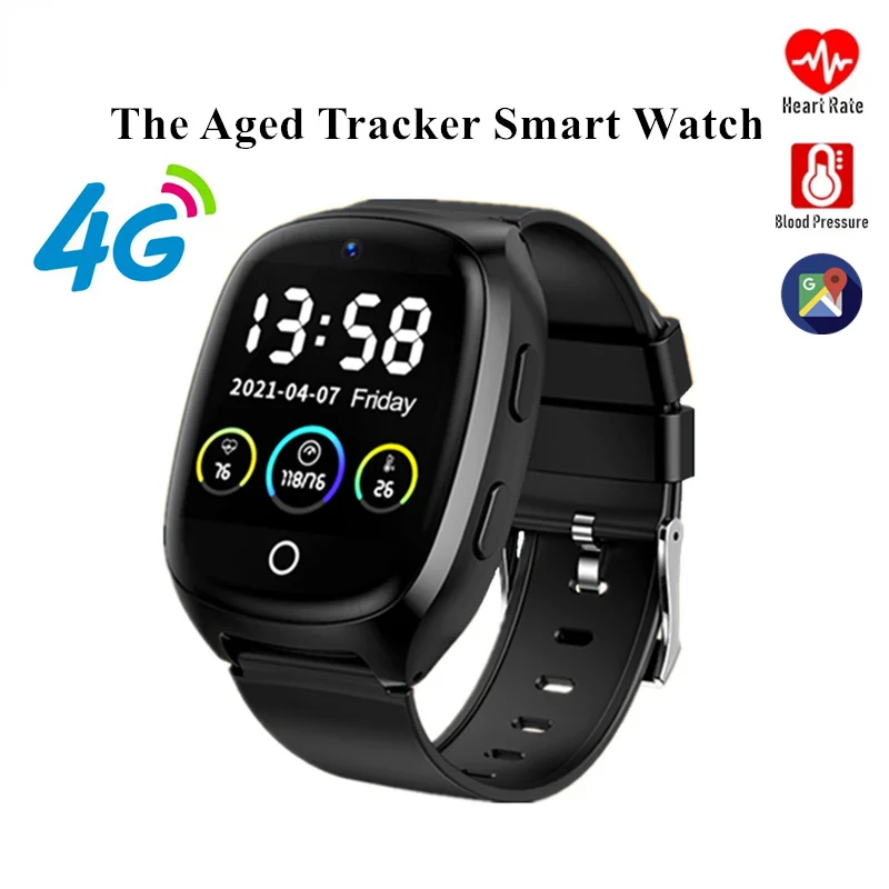 

Elderly Tracker Smart Watch Heart Rate Blood Pressure Loud Volume GPS Location Sedentary Fall-down Reminder for Old People D300