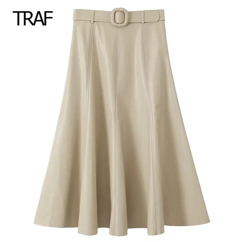 TRAF Leather Midi Skirt Long Skirts For Women Fashion 2023 Summer Mid Waist Aesthetic Skirts With Belt Luxury And Elegant Skirt 
TRAF Leather Midi Skirt Long Skirts For Women Fashion 2023 Summer Mid Waist Aesthetic Skirts With Belt Luxury And Elegant Skirt