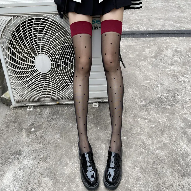 

Женские черные жаккардовые колготки в горошек, готические сетчатые прозрачные колготки в стиле панк, чулки трикотаж выше колена