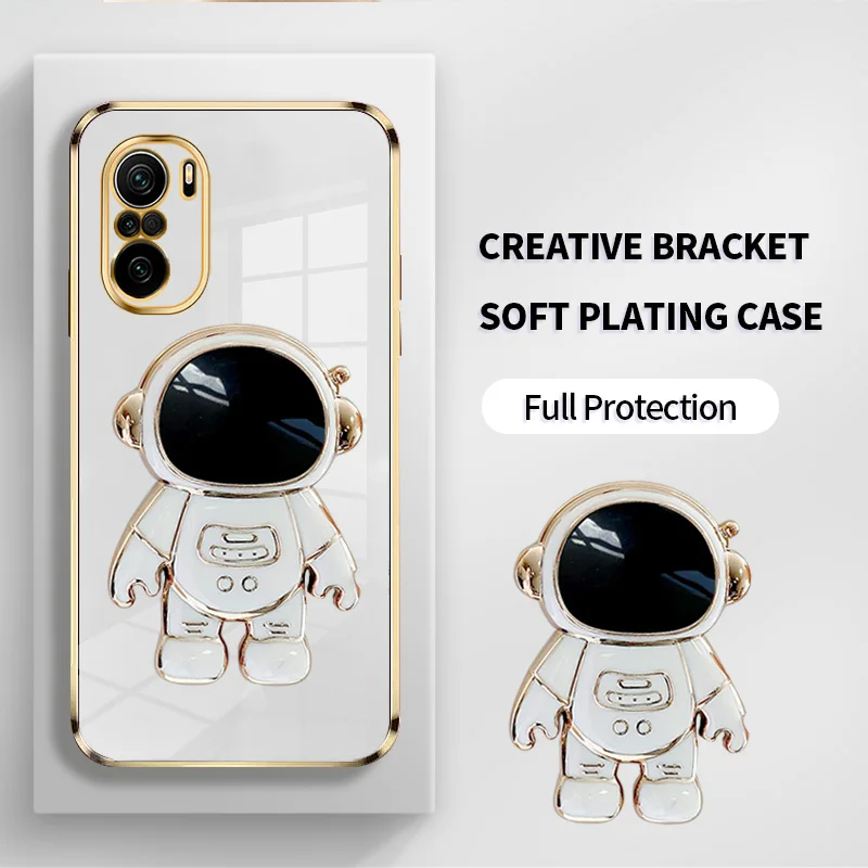 

Ultra Thin Plating Cover Case for Xiaomi Redmi K40 Pro Plus Ultra Mi 11i 2021 11X Pro Poco F3 Luxury Creative Astronaut Bracket