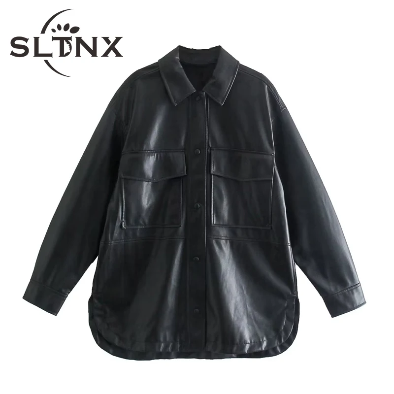 SLTNX 2022 Leather PU Shirt Jackets Black Long Sleeve with Pockets Casual Coat for Winter Ladies Single-breasted Heavy Jackets
SLTNX 2022 Leather PU Shirt Jackets Black Long Sleeve with Pockets Casual Coat for Winter Ladies Single-breasted Heavy Jackets