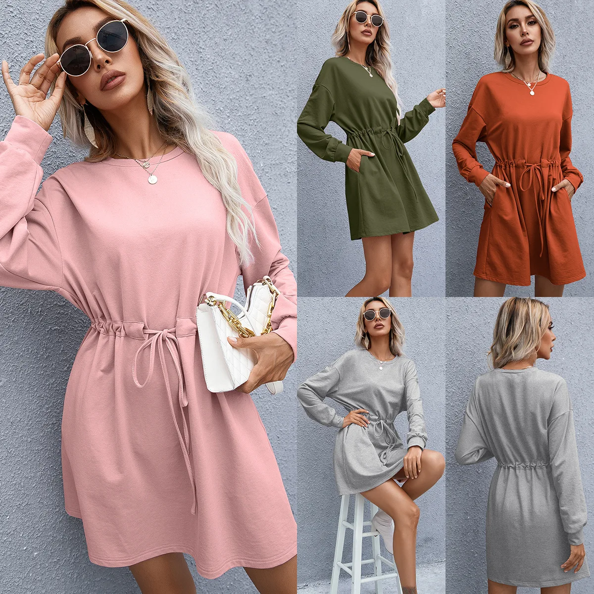 Spring 2022 Women's O-neck Mini Elegant Long-sleeved Pleated A-line Dress Solid Office Lady Dress
Spring 2022 Women's O-neck Mini Elegant Long-sleeved Pleated A-line Dress Solid Office Lady Dress