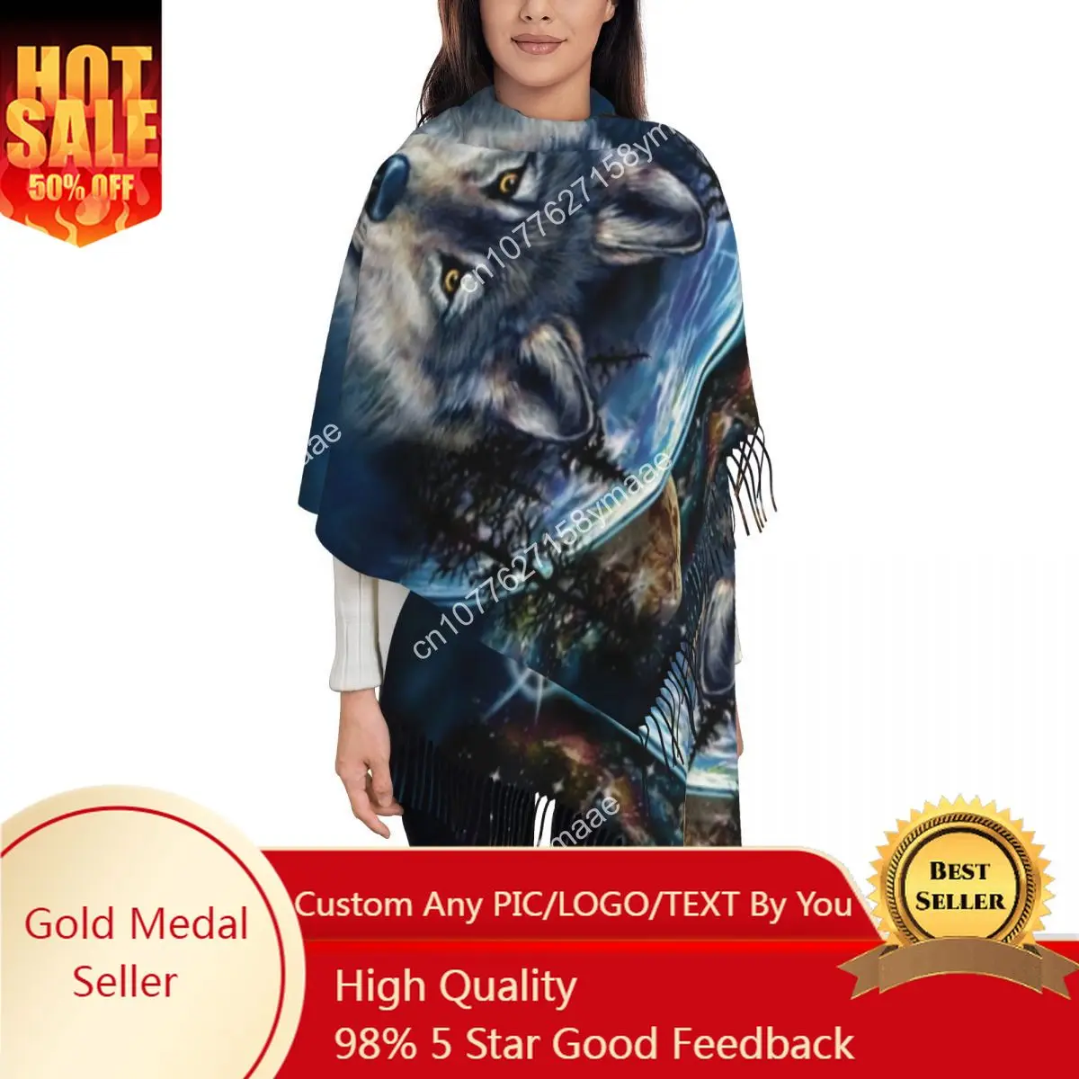 Female Long Wolf Scarves Women Winter Fall Soft Warm Tassel Shawl Wraps Animal Scarf
Female Long Wolf Scarves Women Winter Fall Soft Warm Tassel Shawl Wraps Animal Scarf