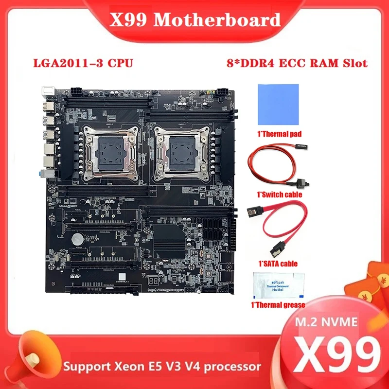 Комплект материнской платы X99 с двумя разъемами + термопаста + кабель переключателя + кабель SATA + термопад LGA2011V3/V4 8XDDR4 ECC ОЗУ слот PCIE X16
Комплект материнской платы X99 с двумя разъемами + термопаста + кабель переключателя + кабель SATA + термопад LGA2011V3/V4 8XDDR4 ECC ОЗУ слот PCIE X16