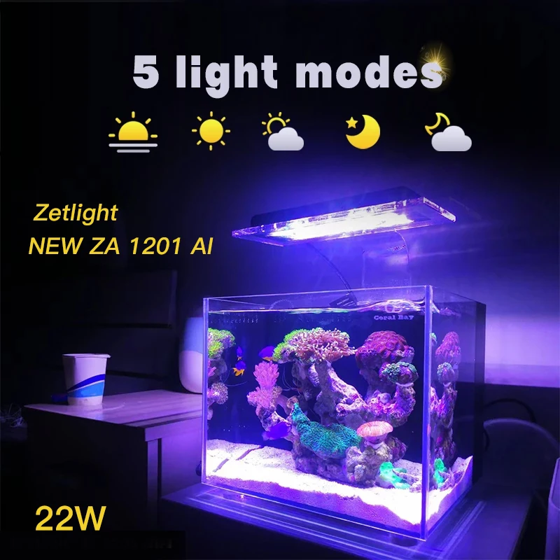 

Zetlight AQUQ New ZA1201 AI Smart Version 22W Full Spectrum Seawater Coral Lamp Through Wifi LED APP Control Light SPS LPS