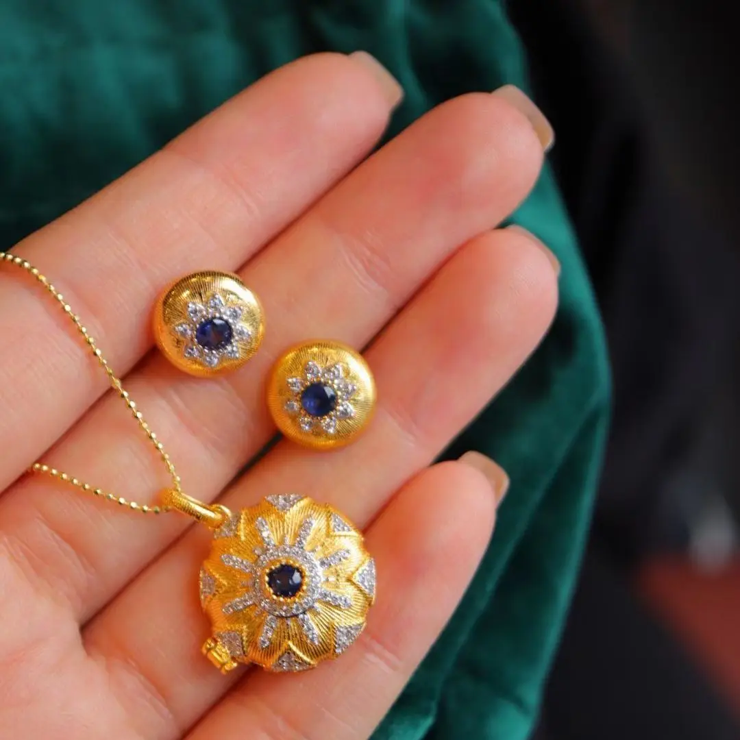 Retro 925 Sterling Silver Gold Plating Necklace For Women Natural Sapphire Circular Earrings For Lady Jewelry Accessories
Retro 925 Sterling Silver Gold Plating Necklace For Women Natural Sapphire Circular Earrings For Lady Jewelry Accessories