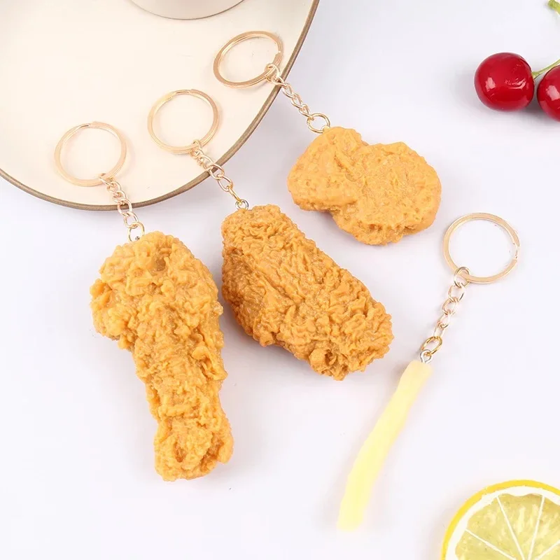 

New Fried Chicken Simulation Food Keychain French Fries Drumstick Chicken Nuggets Key Chain Restaurant Gift Chef Cook Keyring