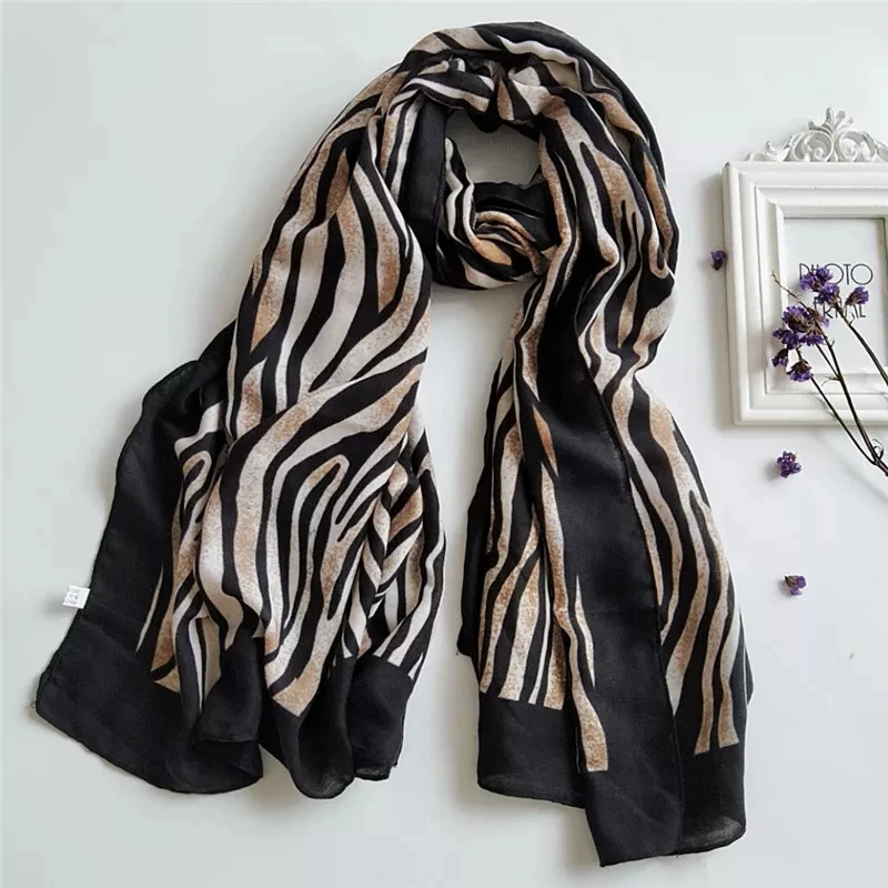 

2022 Newest Women Zebra Pattern Scarf Cotton Voile Scarf Shawls