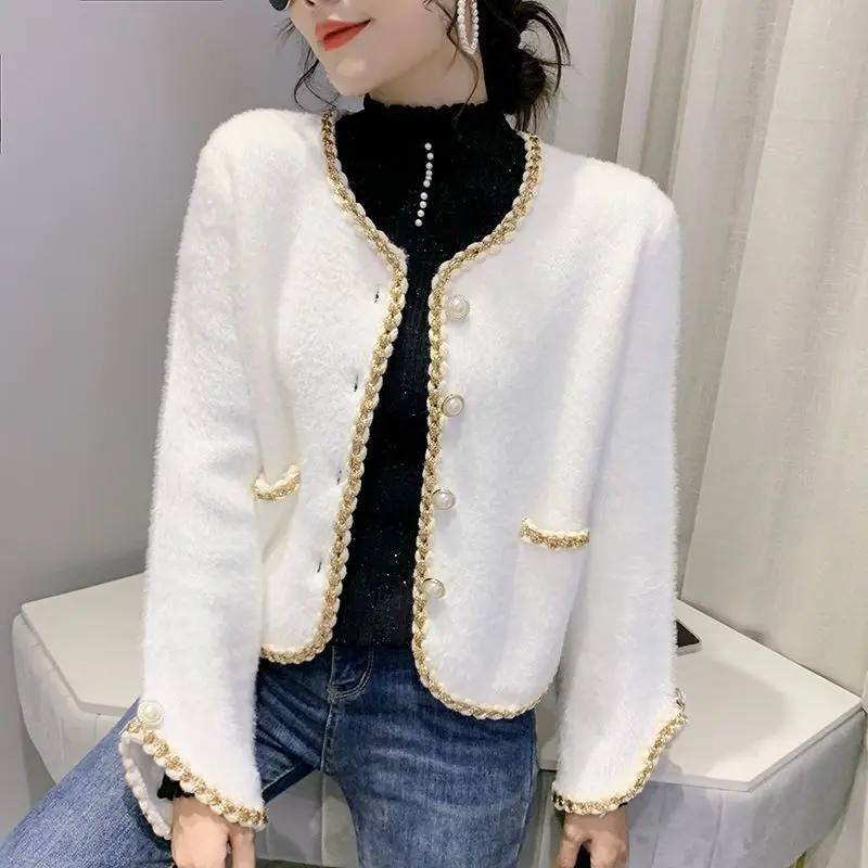 Gold Knitted Light Luxury Imitation Mink Fleece Cardigan Outerwear Women Autumn and Winter Korean O Neck Cardigan Coat Top
Gold Knitted Light Luxury Imitation Mink Fleece Cardigan Outerwear Women Autumn and Winter Korean O Neck Cardigan Coat Top