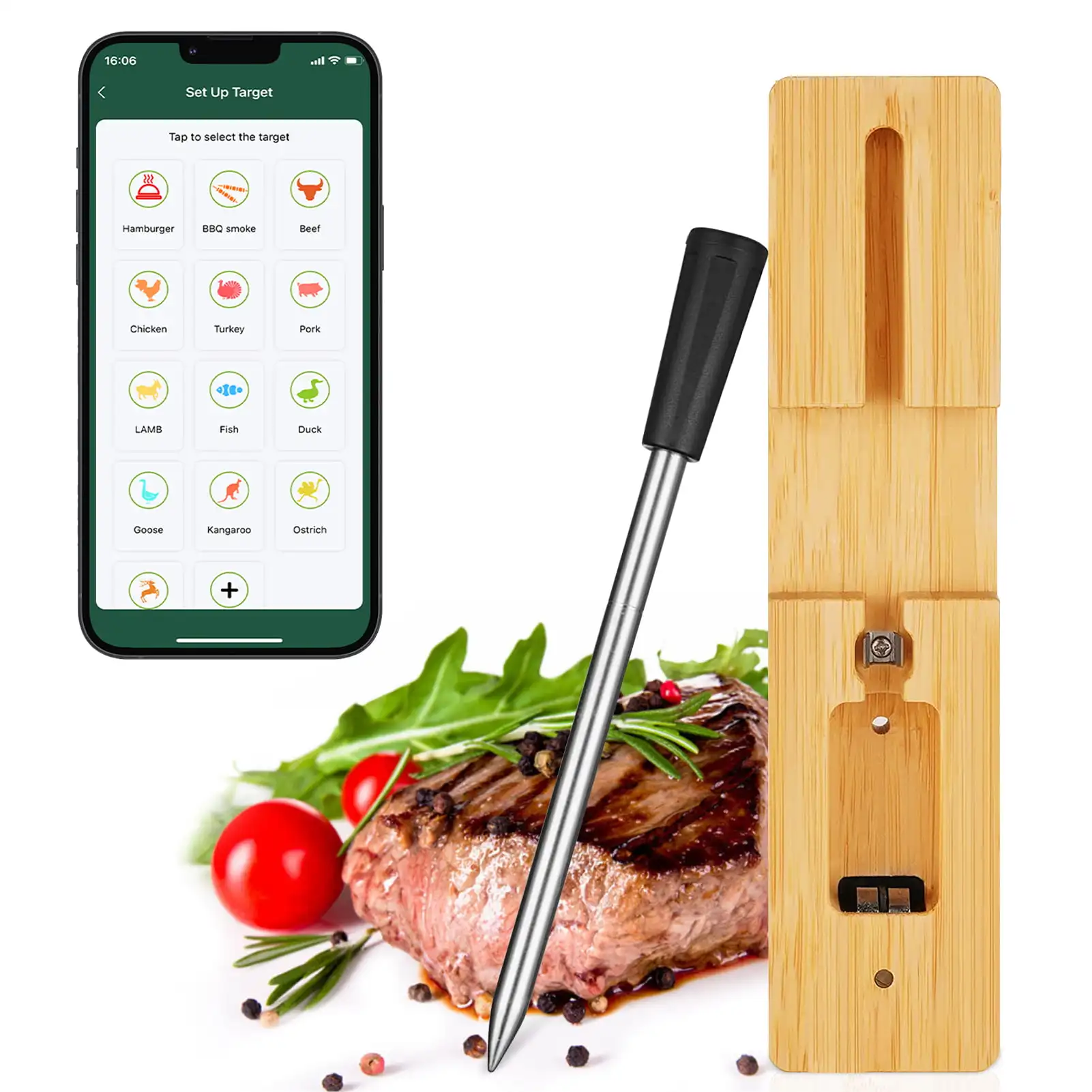 Wireless Meat Thermometer, Smart Bluetooth Meat Thermometer with 195ft Wireless Range, for Oven, Grill, Kitchen, BBQ, Smoker, Ro
Wireless Meat Thermometer, Smart Bluetooth Meat Thermometer with 195ft Wireless Range, for Oven, Grill, Kitchen, BBQ, Smoker, Ro