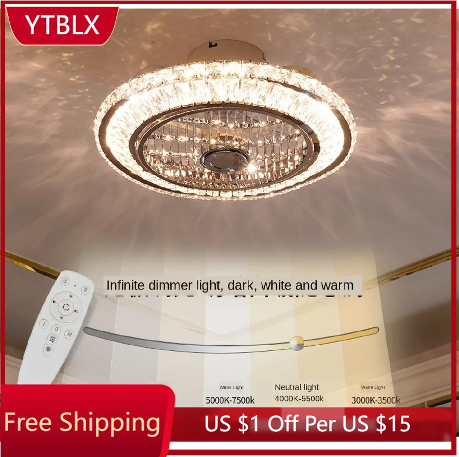 

50cm Crystal LED ceiling fan remote control ventilation lamp quiet car bedroom decoration modern ceiling fan free shipping