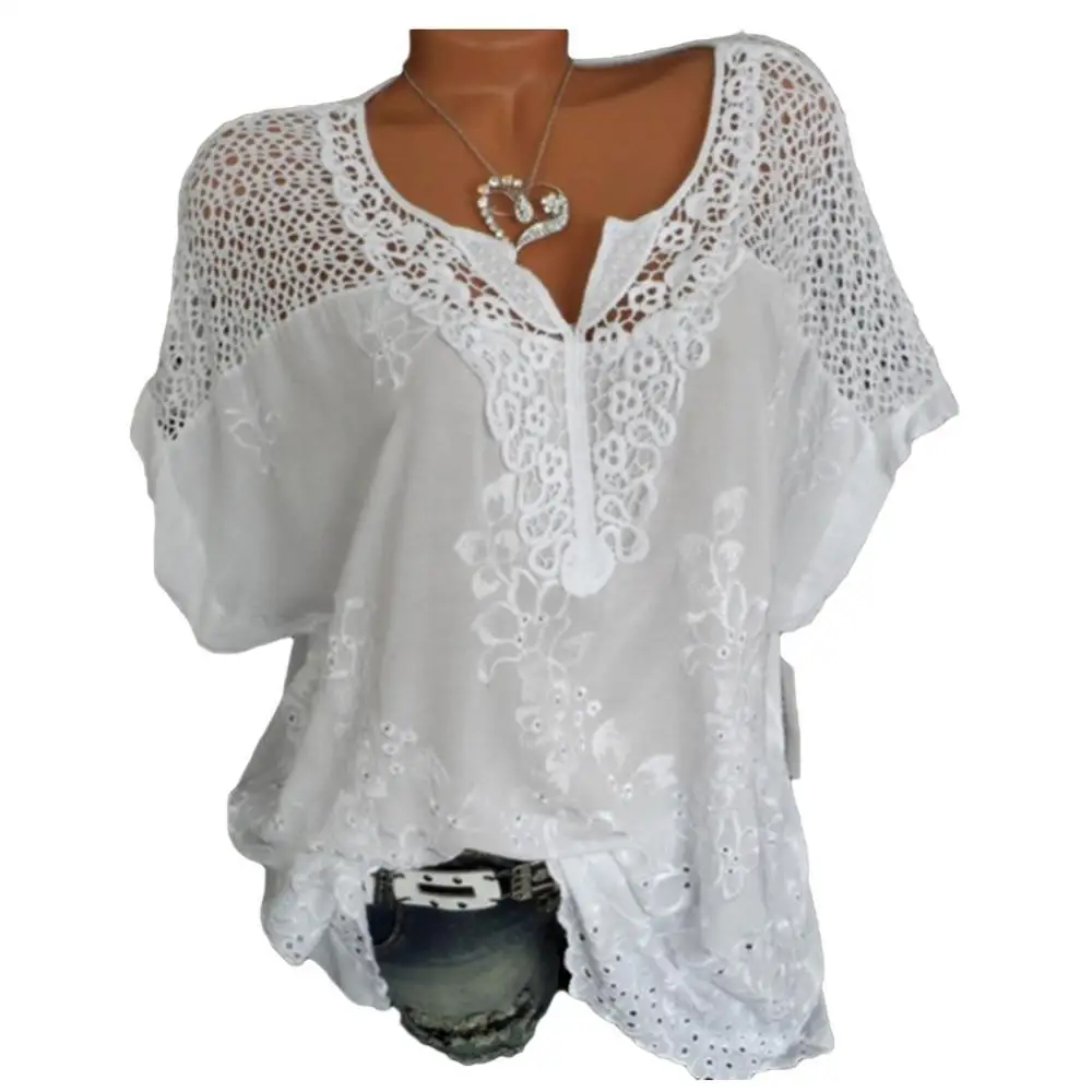 Ele-choices S-6XL Plus Size Women V Neck Short Batwing Sleeve Blouse Floral Embroidery Hollow out T-shirt for Daily Office
Ele-choices S-6XL Plus Size Women V Neck Short Batwing Sleeve Blouse Floral Embroidery Hollow out T-shirt for Daily Office
