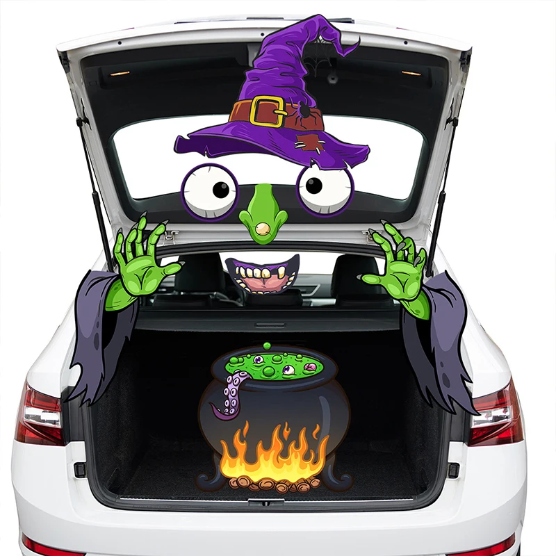 

2023 Halloween Car Decoration Monster Face Sticker Spider Witch Pumpkin Pvc Car Decals Garage Door Arch Family Patio Car Window