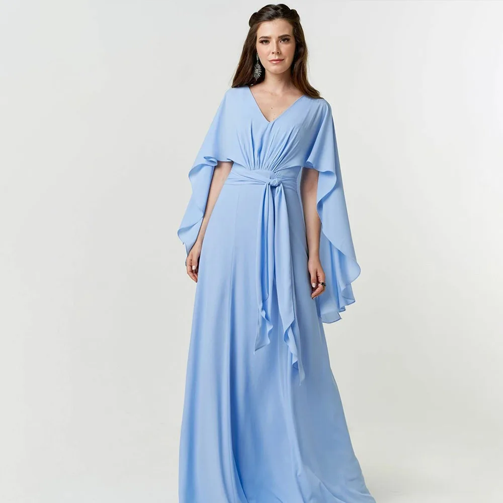 Simple Cap Sleeve Evening Dresses for Wedding Guest Long Sky Blue Chiffon Prom Dress for Women Pleated V-Neck فساتين سهرة
Simple Cap Sleeve Evening Dresses for Wedding Guest Long Sky Blue Chiffon Prom Dress for Women Pleated V-Neck فساتين سهرة