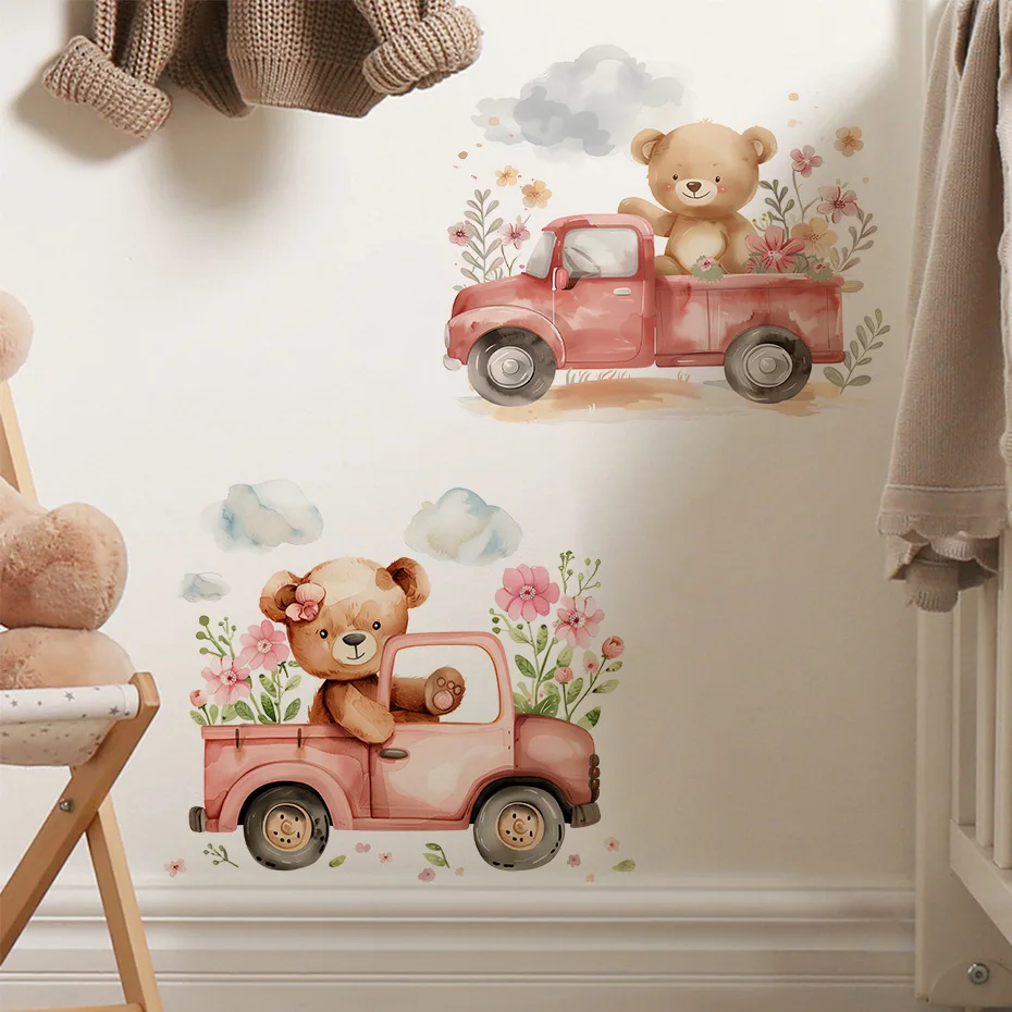 Мультфильм Driving a Bear Aniaml цветок наклейки на стену для детской комнаты фон спальня