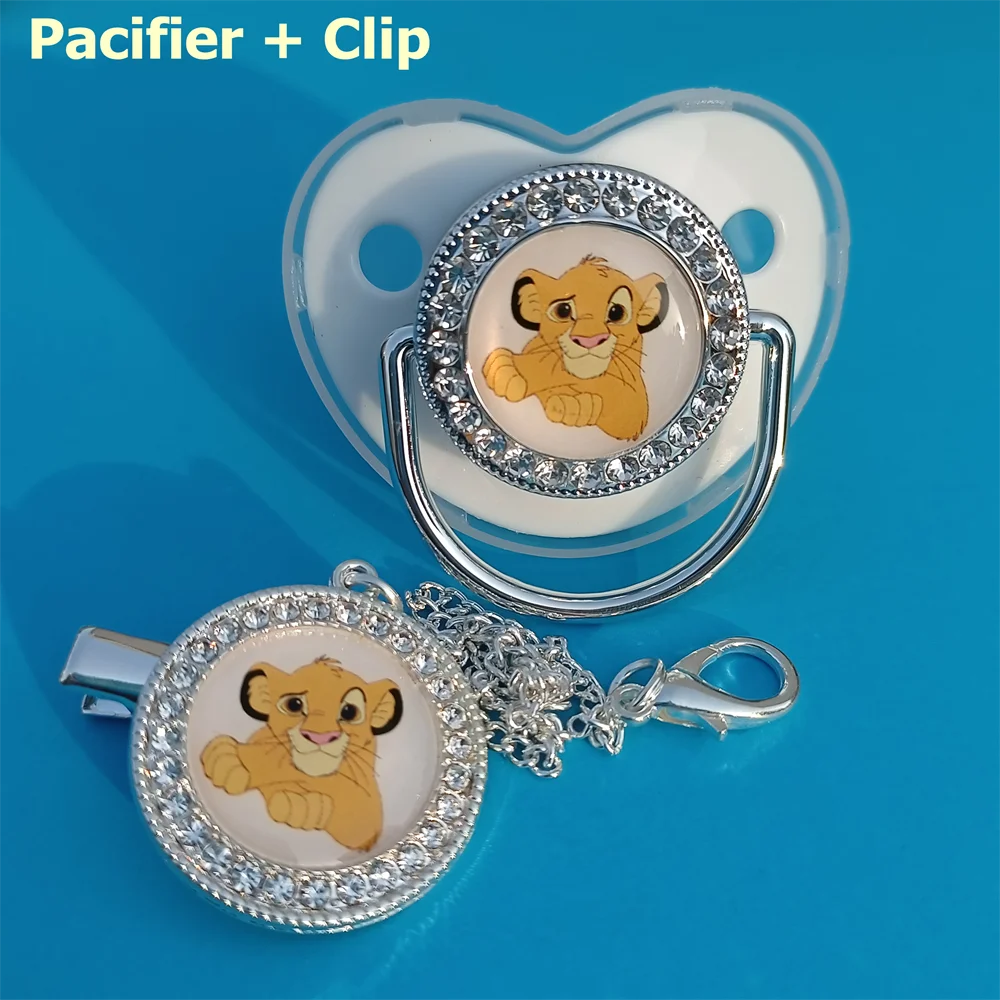 

Disney Metallic Bright White Luxury Baby Pacifier Clip Holder The Lion King Silicone Pacifier Teether Baby Shower Gifts chupetes