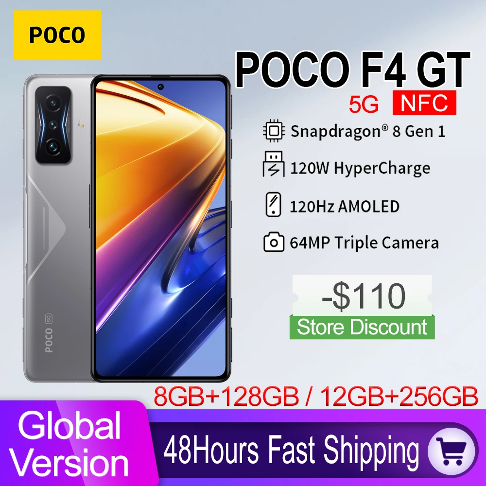 New POCO F4 GT Global Version 8GB 128GB / 12GB 256GB 5G NFC Smartphone Snapdragon 8 Gen 1 Octa Core 6.67" 120Hz 120W Charge 64MP 
New POCO F4 GT Global Version 8GB 128GB / 12GB 256GB 5G NFC Smartphone Snapdragon 8 Gen 1 Octa Core 6.67" 120Hz 120W Charge 64MP